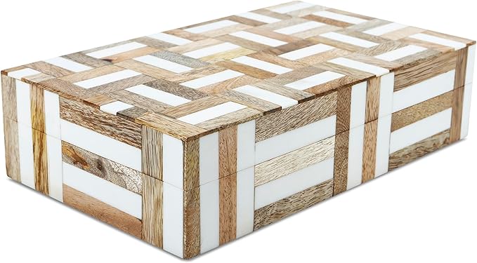 Handicrafts Home Decorative Storage Box with Lid Wooden Storage Organizer Box Multi Purpose Storage Box for Coffee Table Desk Shelf – Resin Inlay Marquet Chase Collection - 10x6x2.5