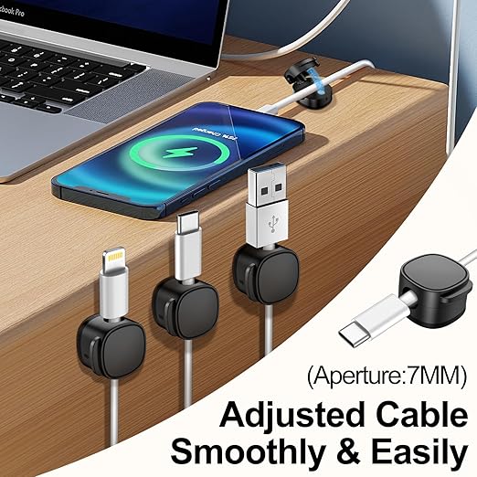 12 Pack,Magnetic Cable Clips & Silicon Cable Ties,[Cable Smooth Adjustable Under Desk Organizer],Cable Management,Cord Holder-Desk Stand Cable Organizer Holding,Adhesive for Home Cable Keeper
