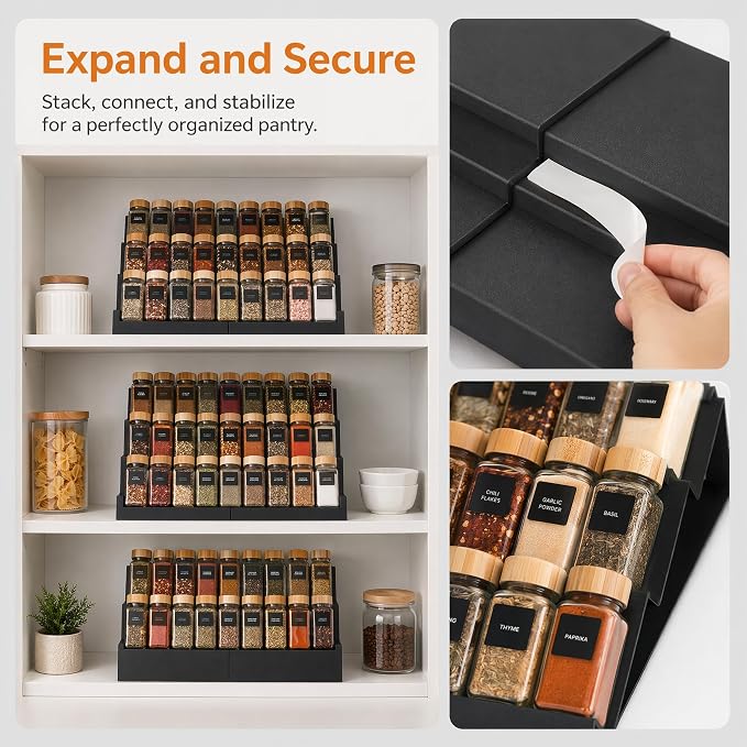 8 Pack Spice Drawer Organizer, Expandable Spice Seasoning Rack Organizer Tray Insert Holds up to 32 Jars (Jars Not Included)