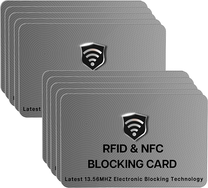 SaiTech IT 10 Pack RFID Blocking Card for Credit Debit ID Card, Grey | Slim Anti-Theft Contactless NFC RFID Blocker Protector, Easily Fit into Wallet and Purse, for Men & Women