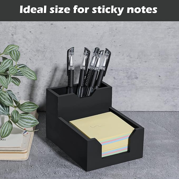 Kamehame Black Sticky Note Holder, Silicone Memo Holder with Pen or Card Slots, Sticky Note Dispenser, Fits 3x3 Inches Sticky Notes