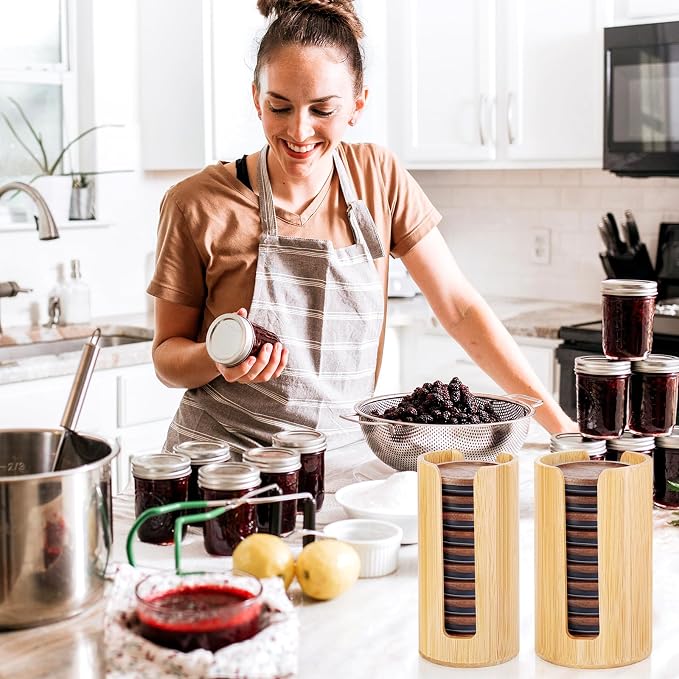 2 Pack Mason Jar Lid Organizer (Wide Mouth & Regular Mouth) Bamboo Ball Jar Wooden Storage Accessories for Home Kitchen Organization & Tumbler Lids, Fit Mason/Canning/Bamboo Lids
