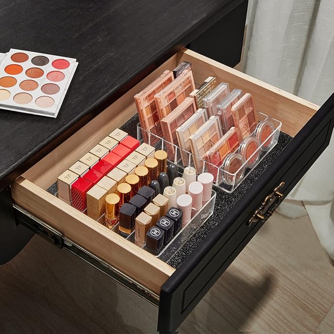 WECHENG Clear Plastic Acrylic Makeup Organizer for Makeup Palette Organizer, 7 Slots Cosmetic Organizer for Vanity Countertop & Drawer, Holder for Eyeshadow Palettes, Blushes, Lipstick