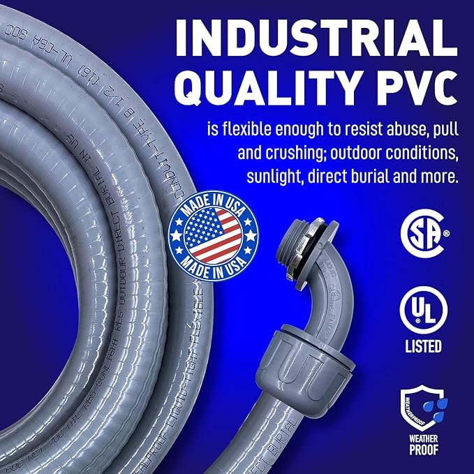Sealproof 1/2-Inch Flexible Non-metallic Liquid-Tight Electrical Conduit Type B, UL Listed, 1/2" Dia, 100 Feet, Made in USA
