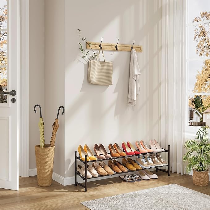 Tajsoon Expandable Shoe Rack for Closet 2 Tier, 28“-41“Stackable, Bronze | Adjustable Shoe Organizer Closet Shoe Rack Floor, Metal Small Shoe Shelf Storage for Entryway, Garage, Front Door Entrance