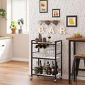 TUTOTAK Bar Cart with Wheels, Drink Cart with Wine Rack and Glass Holder | 3-Tier 23.7 Inch Wide Home Bar Serving Carts, Small Mobile Kitchen Shelf with 6 Hooks, Marble White BC01BM030