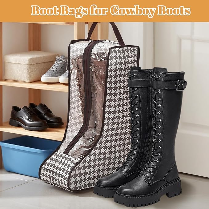 2 Pack Boot Bags for Cowboy Boots Storage Organizer Tall Style, Portable Travel Shoe Bags Protector Box Organizer with Handle for Cowboy Shoes, Dustproof for Packing Travel and Daily Use