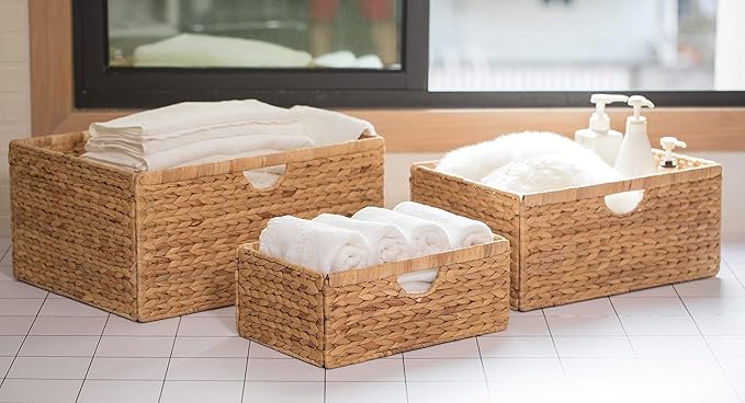 Vintiquewise Foldable Natural Water Hyacinth Storage Bin (Set of 3)
