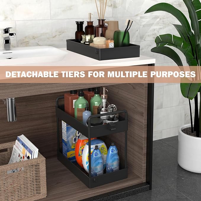 Ronlap 3 Tier Slim Rolling Storage Cart with Wheels Utility Organizer,Black | For bathroom, laundry, kitchen, bedside & dorm. Fits art, craft, snack, makeup, nail, diaper & postpartum baby supplies
