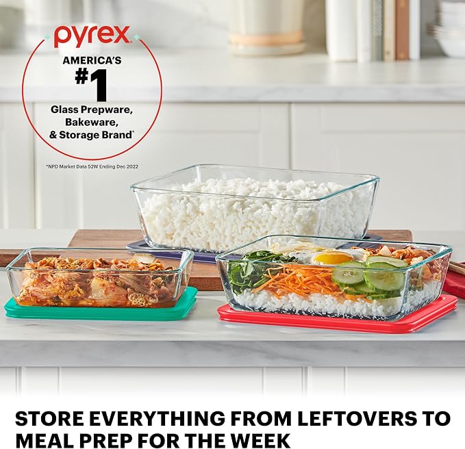 Pyrex Simply Store (5-Pack) Large Glass Food Storage Containers Set, (3, 6 & 11 Cup) Meal Prep Containers With Plastic BPA-Free Lids, Dishwasher & Microwave Safe | Meal Prep Rectangular Dishes W/ Lids | Nonporous Material | Resists Stains Or Odors | St...