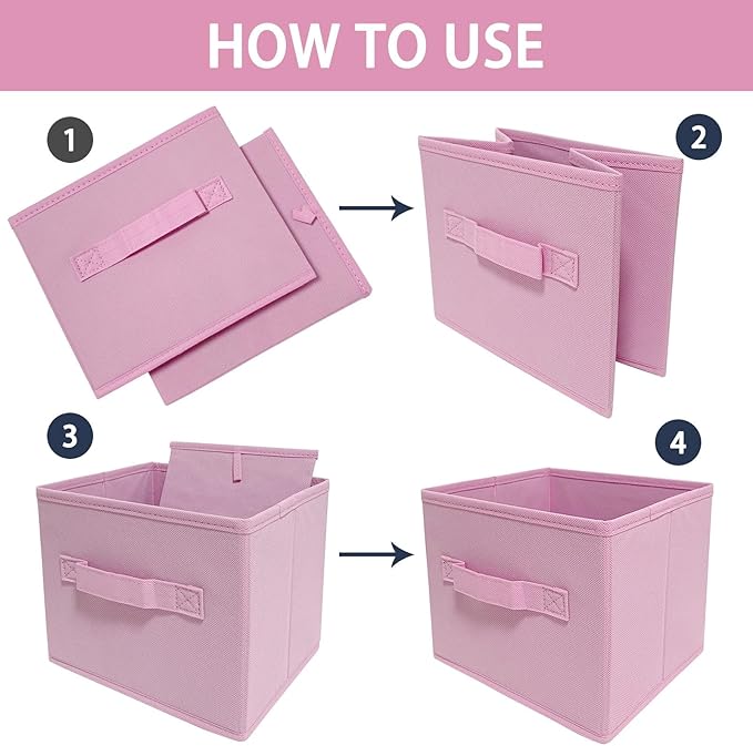 EBIGIC Storage bins collapsible storage bins,cube storage organizer （Pack of 3） 10.5 * 10.5 * 11 inch,For home and office Collapsible Closet Shelf Organizers, Drawer Organizers(Pink)