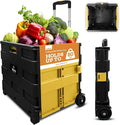 Inspired Living Ultra-Slim Rolling Collapsible Storage Pack-N-Roll Utility-carts, with Telescopic Handle, for Home, Garden, Shopping, Office, School use, Large, Yellow & Black
