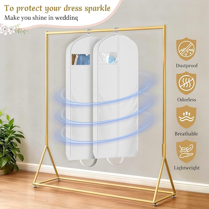 KEETDY Wedding Dress Garment Bag for Travel with 4" Gusseted Long Hanging Dress Bags for Gowns for Women Garment Cover Clothes Storage for Closet (white, 65 inch)