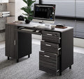 Modern Designs Venice Computer Desk with Lockable Drawers, 53 Inch Home Office Desk with Storage Cabinet, Keyboard Tray & Cable Management, Modern Study Writing Desk for Small Spaces, Black and Grey