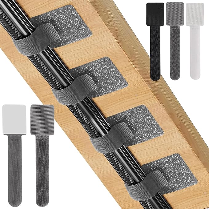 20-Pack Large Reusable Self-Adhesive Cable Ties cable management Adjustable Hook & Loop Straps for Organizing Data Cables, Wires, Headphones Under-Table Cord Management for Home, Office