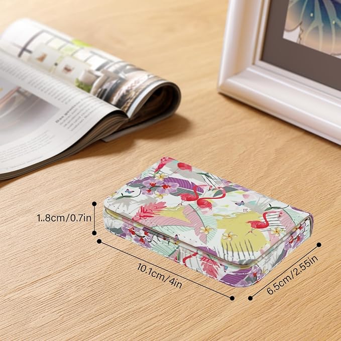 Business Card Holder，PU Leather Business Card Case Color Printing Pattern Card Holder Wallet，Pockets Magnetic Credit Card Holders for Men and Women - Rose Flowers