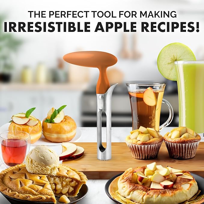 Zulay Kitchen Ultra Sharp Apple Corer Tool - Stainless Steel, Sharp & Serrated Blade Cores in Seconds - Easy to Use & Clean, Durable Apple Core Remover for Apples & Small Fruits - Orange