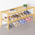 Smiry Bamboo Shoe Rack for Closet, 2 Tier Long Wooden Shoe Organizer, Stackable Wood Shoe Storage Shelf for Entryway, 14 Vertical Slats, One-piece Heavy-Duty Legs, 33.86"x11.02"x12.99", Natural