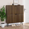 Smuxee Shoe Cabinet with 2 Flip Drawers, 31.5" Walnut Hidden Shoe Storage Cabinet with Fluted Design, Freestanding Shoe Organizer Cabinet for Entryway, Hallway, Closet, Living Room