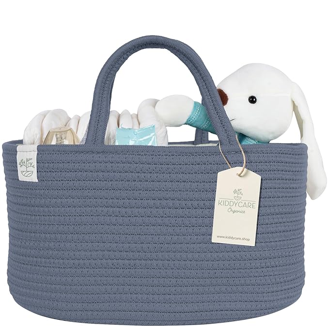 KiddyCare Diaper Caddy Organizer Basket for Nursery Storage Organizer Cart Baby Basket for Diaper Holder, Baby Basket Gift for Boy/Girl Basket with Dividers Stone Large