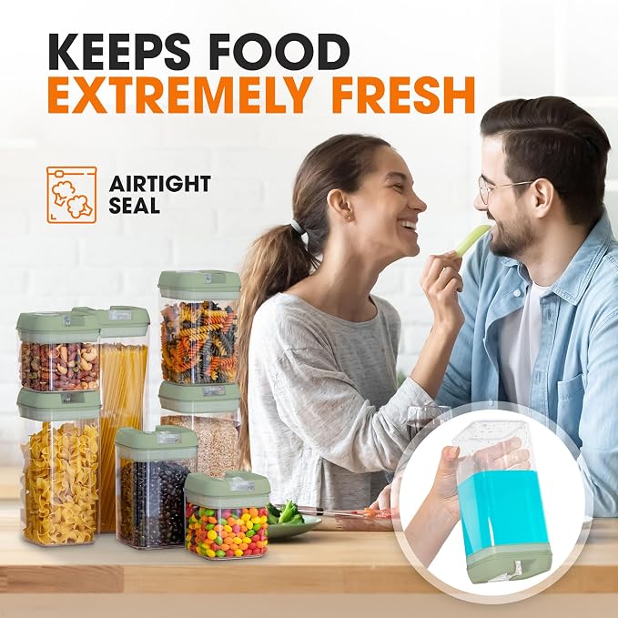 Cheer Collection Airtight Food Storage Containers, Kitchen Storage Containers for Pantry, Set of 7 Food Containers with Lids Airtight, Pantry Storage Containers & Organizers with Lids, Olive