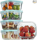 Vtopmart 5Pack 17.5oz Glass Storage Containers with Lids, Glass Meal Prep Food Container Sets with Snap Airtight Lid for Microwave, Oven, Freezer and Dishwasher, Green