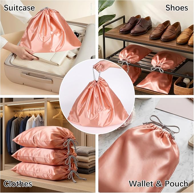 10Pcs Dust Bags for Handbags and Purses,Silk Dust Cover Storage Bag | Drawstring Purse Dust Bag Organizer,Travel Storage Pouch for Handbag Purse Shoes Boots,3 Sizes(Pink)