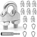 8 Pcs M6 Cable Clamps,Wire Rope Clamp,4 Pcs 1/4" Thimble | Stainless Steel Smooth Rods for Industry, Metal Working Hobbies and DIY Craft