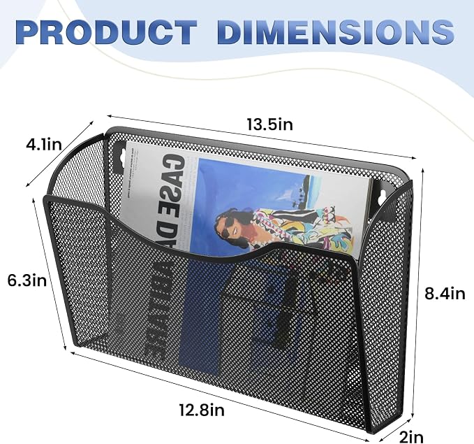 MINDEPOT Wall File Organizer 3 Pack - Heavy Duty Iron Office File Holder for Wall Mount - Hanging Document Organizer for Business, Classroom, Home Office