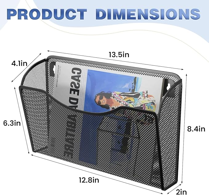 MINDEPOT Wall File Organizer - Heavy Duty Iron Office File Holder for Wall Mount - Hanging Document Organizer for Business, Classroom, Home Office