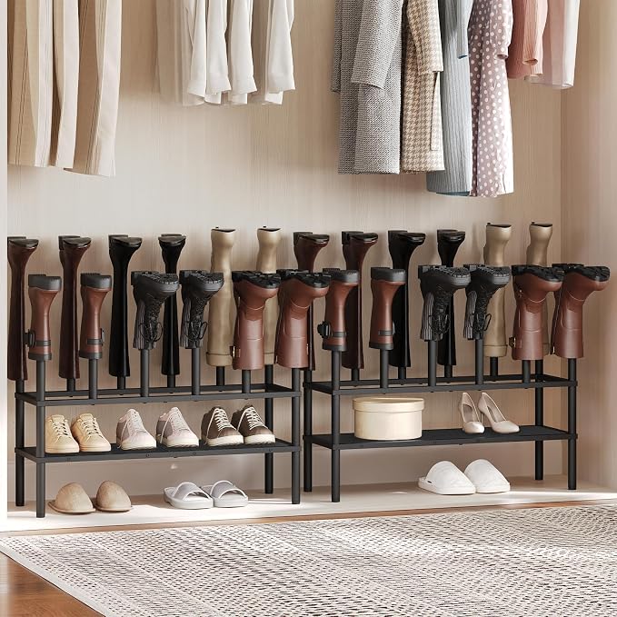 YATINEY Shoe and Boot Rack Organizer, Tall Boots Rack for Closet, Cowboy Shoes Storage, 3 Tier Shoe Racks Organizer Holds 10 Pairs, Black SS09BBY1