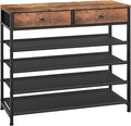usikey Shoe Rack, 5 Tier Shoe Storage Organizer with 2 Drawers, Metal Shoe Shelf for 16-20 Pairs of Shoes, with 4 Oxford Fabric Shelves and Wooden Top, Shoe Stand for Closet, Entryway, Rustic Brown
