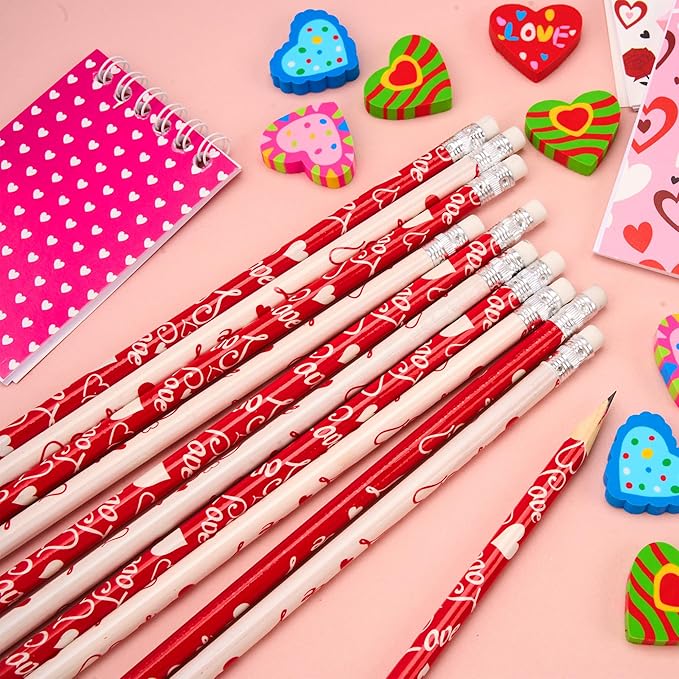 JOYIN 28 Packs Valentine Gifts for Kids, Notepad, Pencil and Eraser for Kids and Adults School, Party Favor Stationery Sets, Gift Set Classroom Exchange Toy
