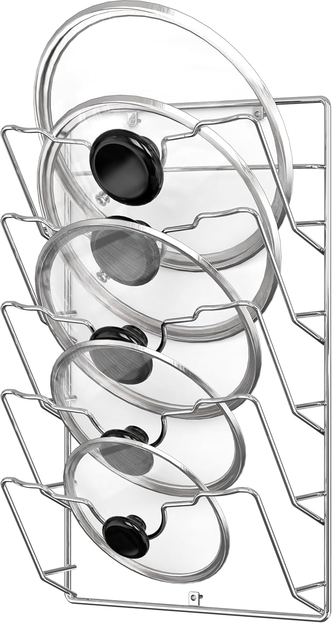 Simple Houseware Wall Door Mounted Pot Lid Rack Organizer, Chrome Finish | 9.5" W x 4.5" D x 17.2" H Shelf