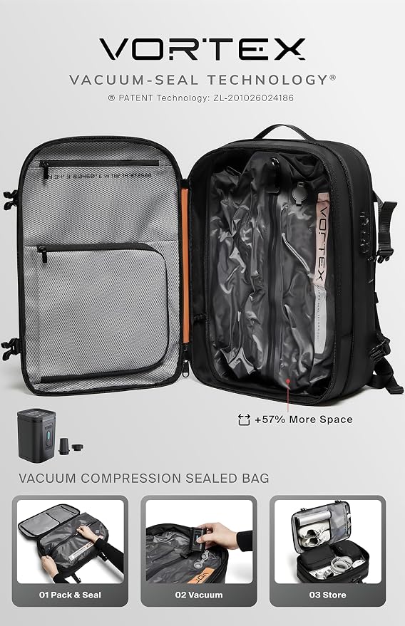 BlackVoyage Vortex Vacuum Seal Travel Backpack 60L Expandable Air Compression System Water Resistant TSA Lock Carry-On