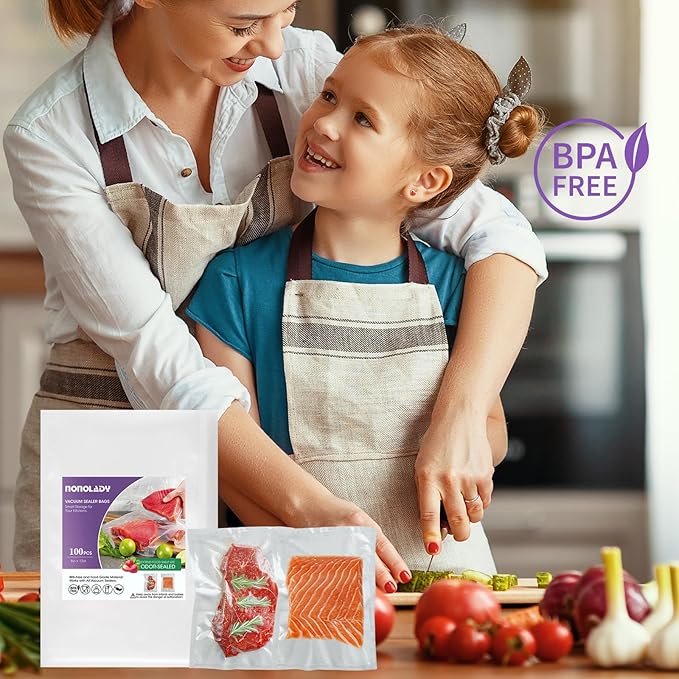 Vacuum Sealer Bags for Food, 100 Quart 8”x 12” Precut, Commercial Grade, BPA Free, Heavy Duty with Textured Surface & Puncture Prevention for Food Vac Storage, Freezer, Sous Vide, Meal Prep
