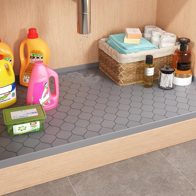Winisok Silicone Under Sink Mat 22" x 19", Kitchen Essentials and Gadgets, Shelf Liner and Cabinet Protector, Home Organizers and Storage, Waterproof Bathroom Tray
