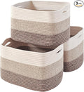 ICERZCZ Storage Baskets for Organizing Shelves, Woven Cotton Rope Bins for Baby Nursery Organization, Book Toy Towel Organizer, 15"x11"x9.5", 3 Packs, Gradient Brown