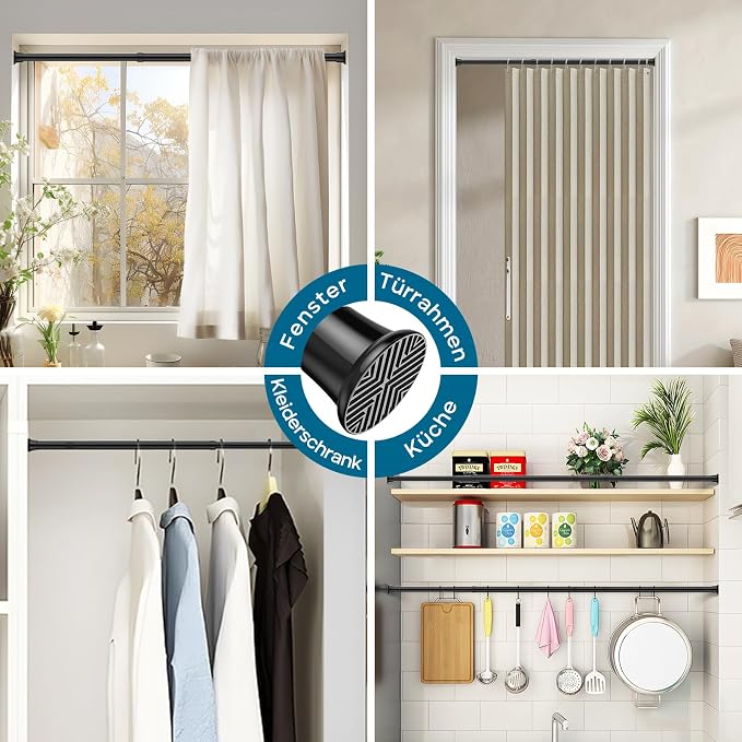 AIZESI Tension Curtain Rod 18-36 inch，2Pcs Adjustable Tension Rod Black Curtain Tension Rod No Drilling Small Tension Rod Spring Tension Curtain Rod