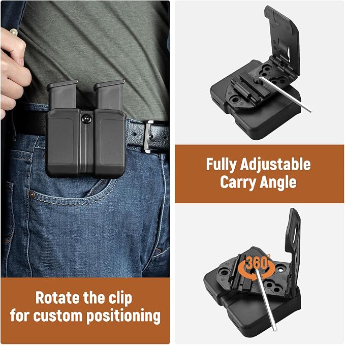Universal Double Magazine Holder for 9mm/.40 Double Stack Mags, OWB Magazine Holster with Belt Clip, Fits Glock 17/19/ Sig P320/ Hellcat Pro/Echelon/S&W/Taurus/Beretta/H&K/CZ/Walther & More