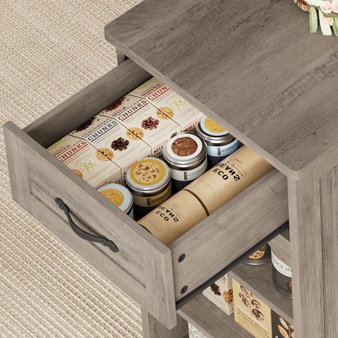 HOSTACK Kitchen Island Cart with Storage, Rolling Island Table, Ash Gray | 47"W Mobile Kitchen Storage Islands on Wheels with 2 Drawers, Adjustable Shelves, Movable Buffet Cabinet for Dining room