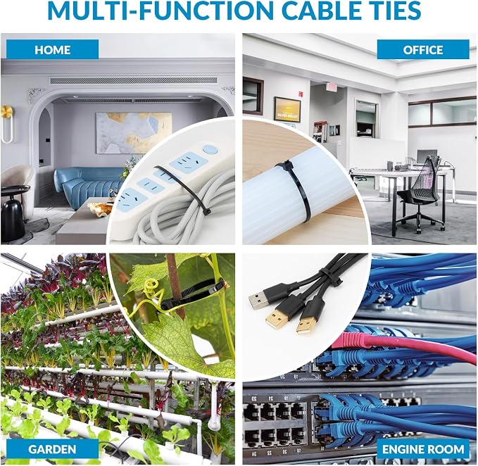 XINGO 12 Inch White Zip Ties 1200 PCS, 75 LBS Ultra Strong Tensile Strength, UV Resistant Cable Ties, Self-locking Plastic Ties for Indoor and Outdoor Use