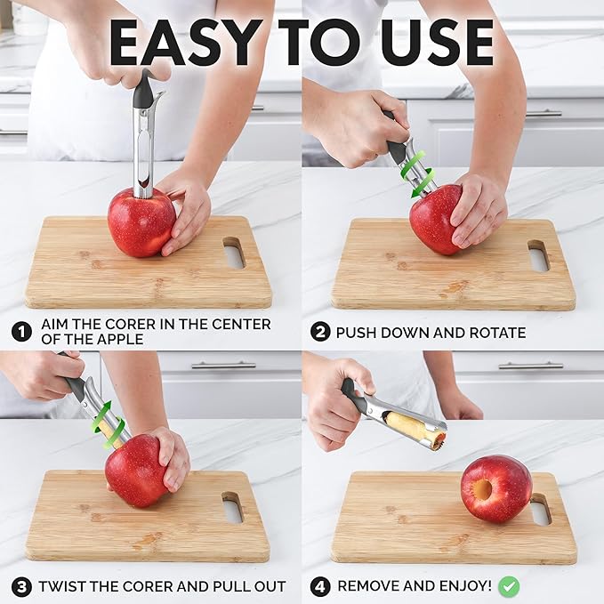 Zulay Kitchen Ultra Sharp Apple Corer Tool - Stainless Steel, Sharp & Serrated Blade Cores in Seconds - Easy to Use & Clean, Durable Apple Core Remover for Apples & Small Fruits - Gray