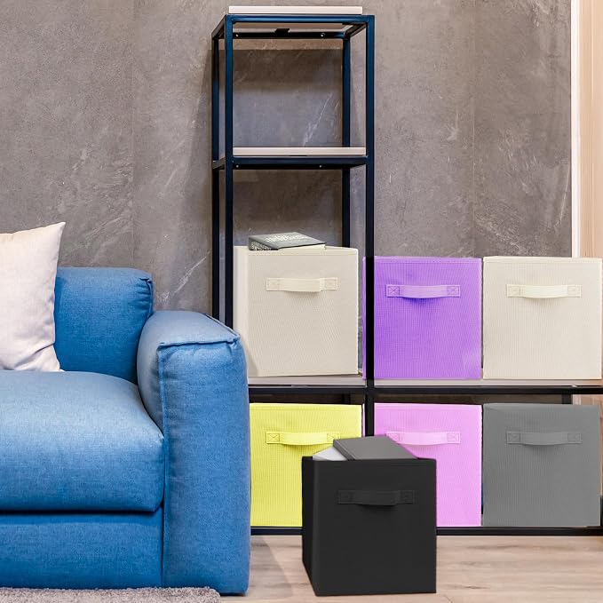 3 Pcs Storage Cubes, 10.5 Inch Collapsible Storage Bins, Fabric Foldable Bins for Organization, Durable Storage Bins for Closet, Shelves, Offices (Black)