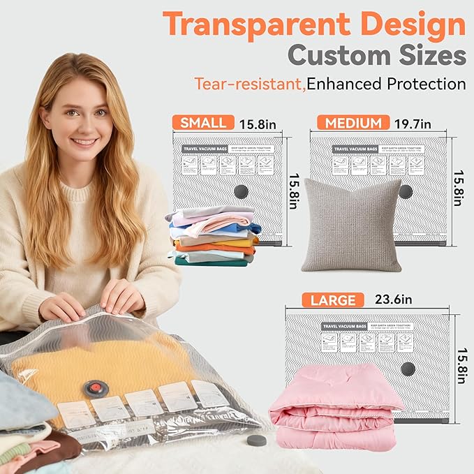 Travel Vacuum Bags with USB & TYPE C Pump, 9 Pack Carry-On Vacuum Storage Bags for Luggage & Suitcase, Vacuum Luggage Bags, Space Saver for Clothes & Travel(Grey)