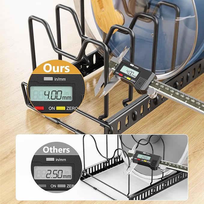 3 Pack Expandable Pan Organizer for Cabinet, Pot and Pan Organizer Under Cabinet Lid Holder Rack with 14 Adjustable Compartment for Kitchen Cabinet Cookware Baking Frying Rack, Black