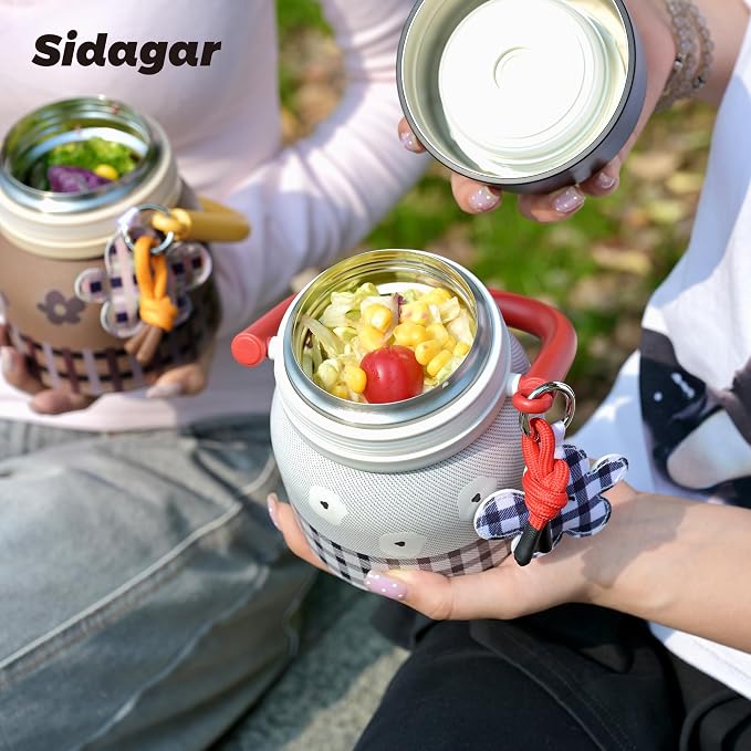 24 oz Insulated Food Jar with Handle, Aesthetic Stainless Steel Vacuum Lunch Container for School Office, Keep Hot/Cold Soup, Oatmeal, Smoothie Bowl, Autumn Gingham