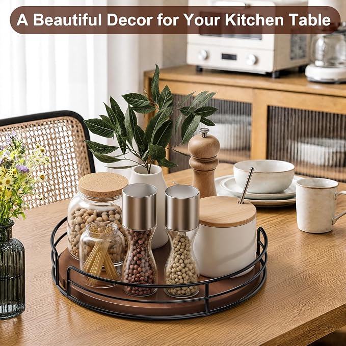Optish 10" Lazy Susan Turntable for Table Top, Wooden Lazy Susan Organizer for Cabinet, Kitchen, Countertop, Pantry, Spice Organizer, Bathroom, Vanity, Table Decor, Non-Slip Bottom