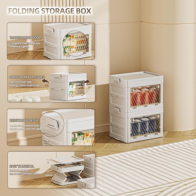 20 QT / 5 Gal Space Saver Foldable Cabinet Slim Profile, Double Transparent View Doors, Instant Pull-Up Frame for Apartments/Dorms