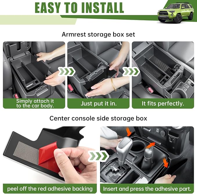 Center Console Organizer for 2010-2024 Toyota 4Runner Upgraded Hanging Armrest Box Extra Storage Gear Shift Side Tray for 4 Runner Interior Accessories(Fit Hanging+Shifter+Armrest Organizer)